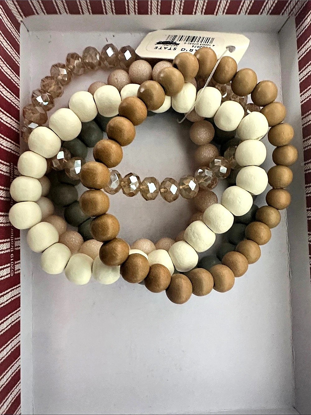 Beaded Stretch Bracelet Set in Brown & White NWT